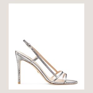 Stuart Weitzman Mondrian 100 Slingback Sandal Metallic Silver Watersnake